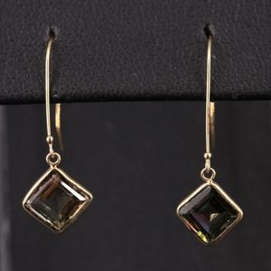14k Gold 💚 Quartz Earrings Beautiful Hazel Color of Greens and Browns Women's G